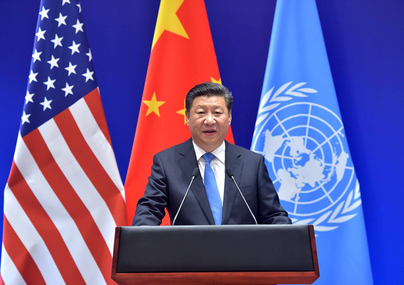 习近平同美国总统奥巴马、联合国秘书长潘基文共同出席气候变化《巴黎协定》批准文书交存仪式