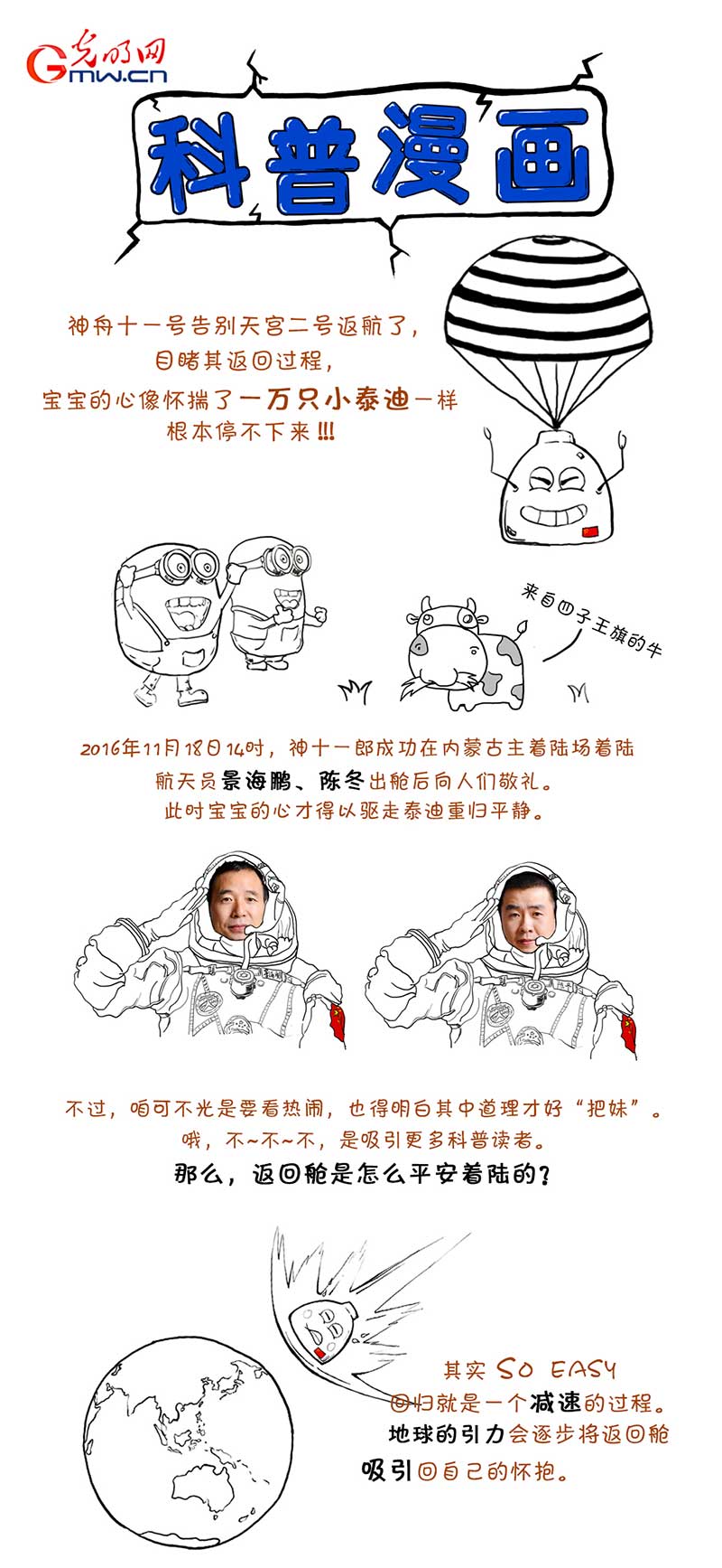 科普漫画：英雄凯旋！word神舟十一号返回舱经历了啥？