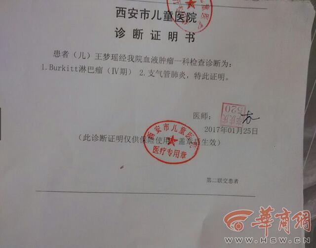 1月20日,她6岁的妹妹王梦瑶在西京医院确诊为淋巴瘤晚期,从这一天到