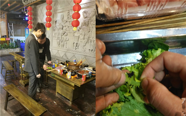 西安市民和朋友在饭店吃串串 菜叶里发现虫卵