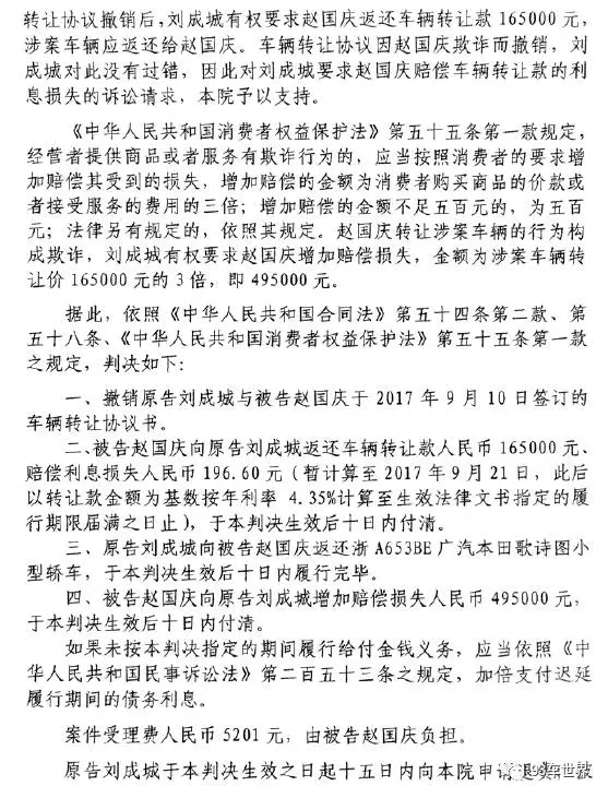 男子花16.5万从市场买了二手车 因这事获赔49.5万