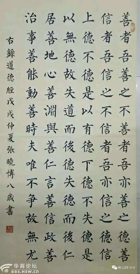 "兰亭书校"8岁学员张晓博的书法