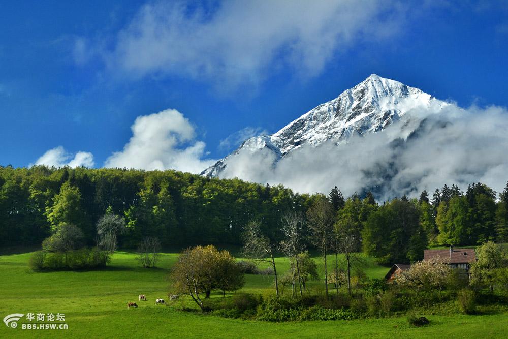 【欧洲游-32】车拍前往瑞士小镇因特拉肯途中雪山湖泊家园