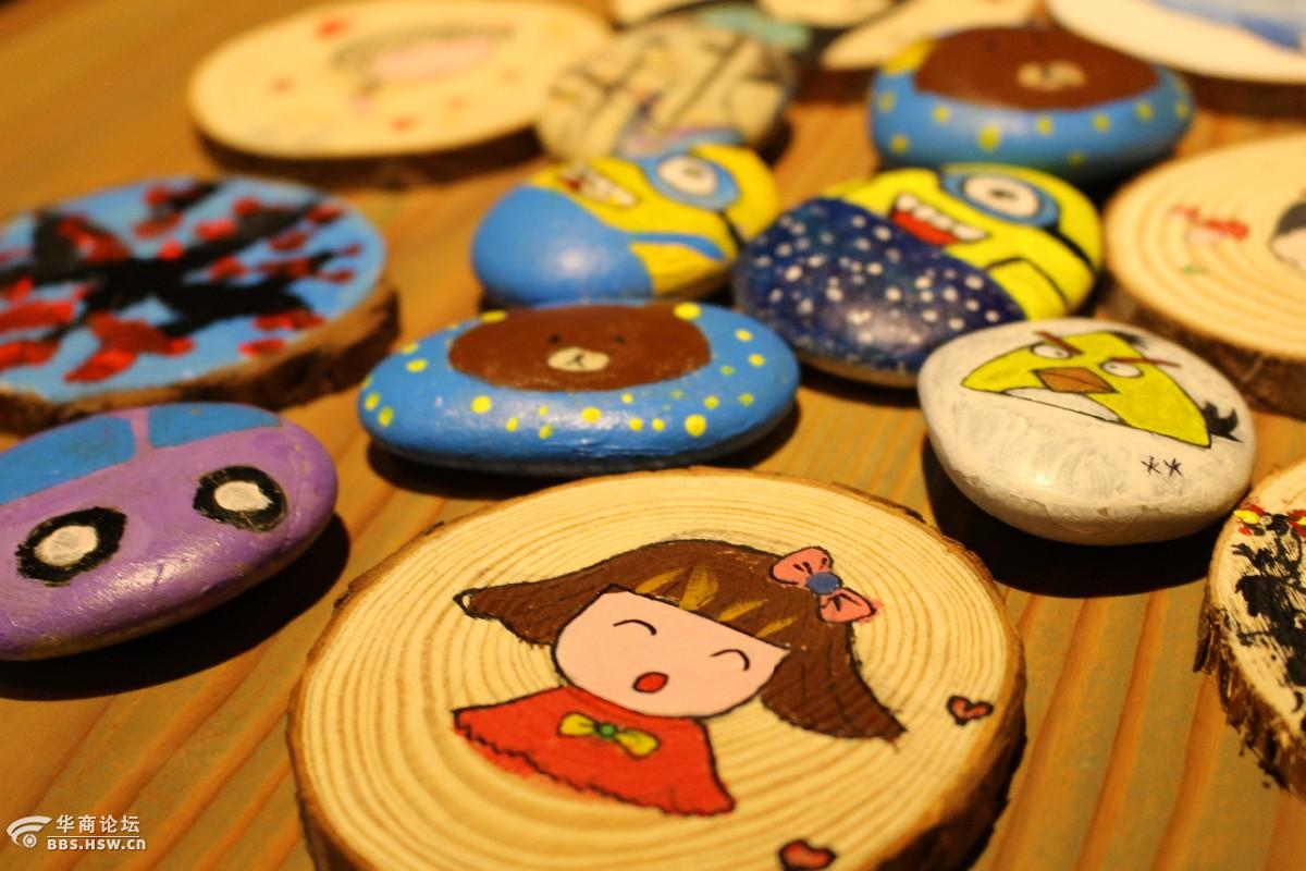 辣妈萌宝diy手绘木片和石头真开心