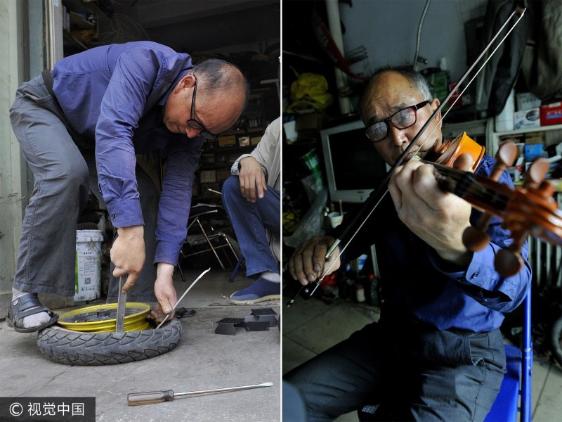 维修师傅的眼前与远方":怀抱梦想 修车拉琴两不误