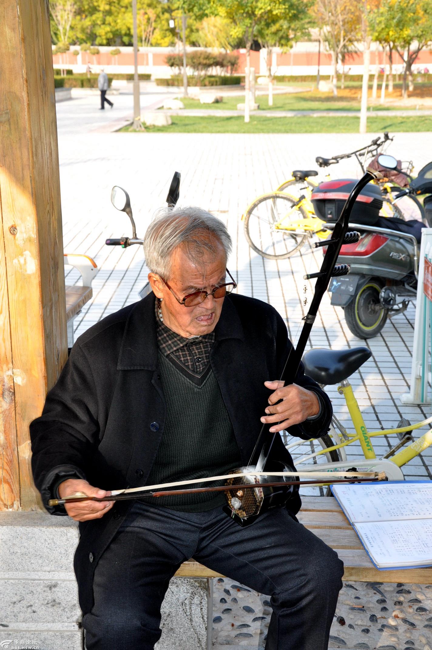 塞上江南宁夏银川海宝公园廊亭又一个老年合唱团拉二胡的两位老艺术