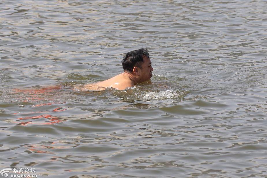 阳春三月灞河有了游泳人