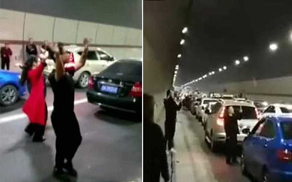 堵车不堵心!市民出游堵在隧道 搬出音响跳广场舞
