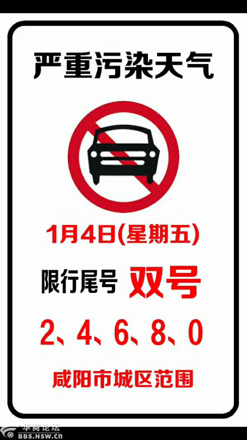 咸阳1月4日单双号限行通知