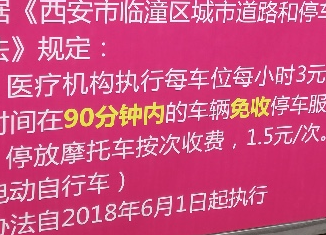 临潼妇幼保健院标牌称90分钟内免停车费 但实际仍要收费