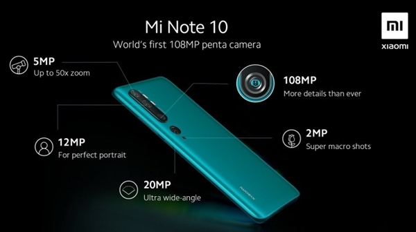 小米海外公布Note 10官方渲染图：确认搭载一亿像素五摄