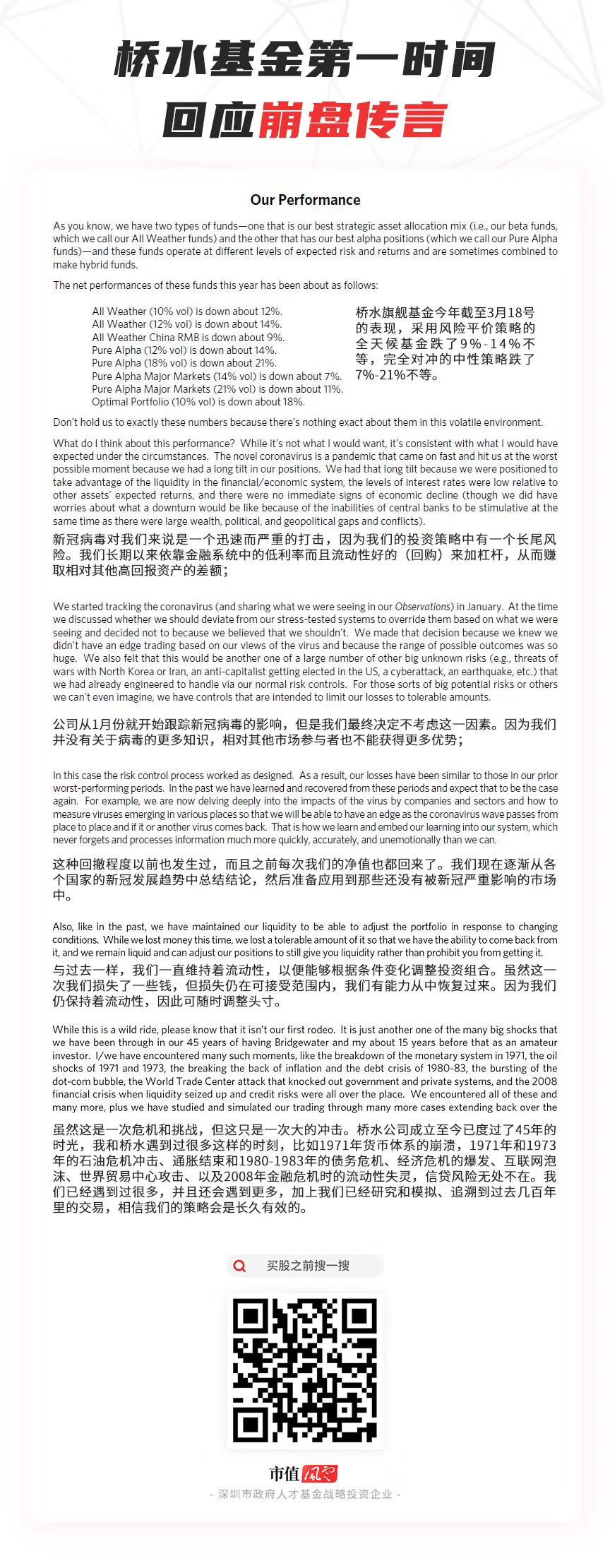 全球最大的对冲基金爆仓了？桥水回应：假的