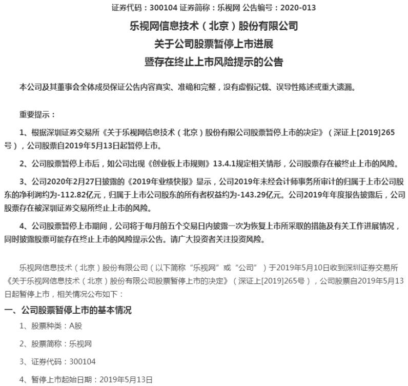 明星索赔濒临退市 乐视难翻身 30万股东欲哭无泪